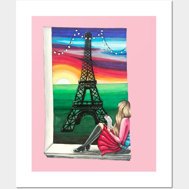 Love letter with a view of the Eiffel Tower Wall Art by Lady Lilac